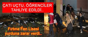 FEN LİSESİ YURDUNUN ÇATISI UÇTU, ÖĞRENCİLER TAHLİYE EDİLDİ..